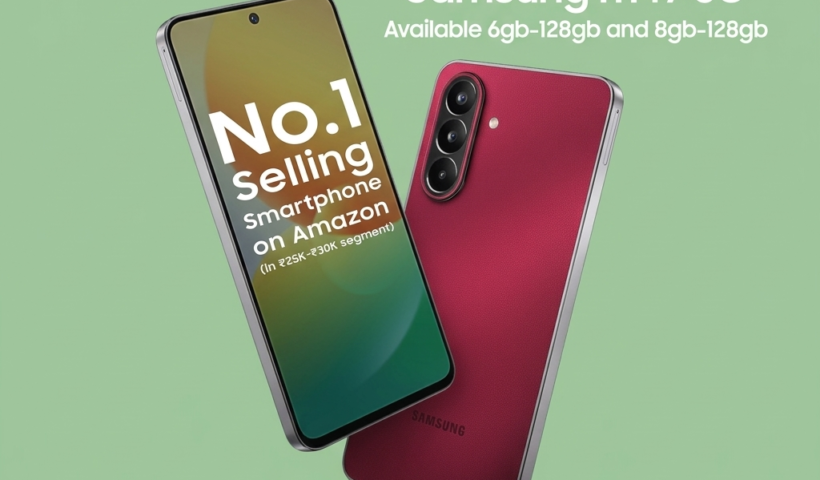 Samsung Galaxy M47 5G smartphones in green and deep red colors, titled Unbeatable Monster, highlighting it as the No.1 Selling Smartphone on Amazon in the ₹25K-₹30K segment.