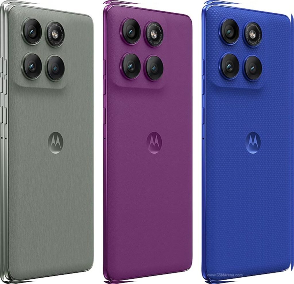 Motorola Edge 60 Pro smartphone displaying its curved pOLED screen and rear camera module