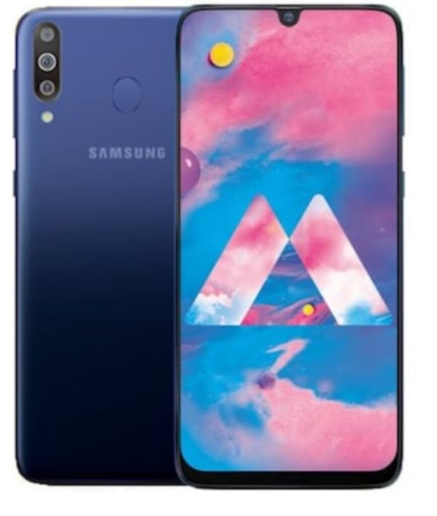 Samsung Galaxy M30 5G smartphone showcase banner with MobileGyan branding