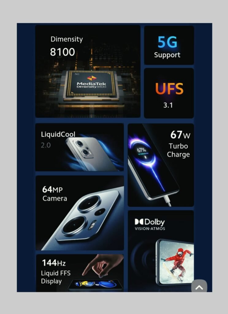 Redmi K50i 5G smartphone showing 144Hz display and 64MP triple camera