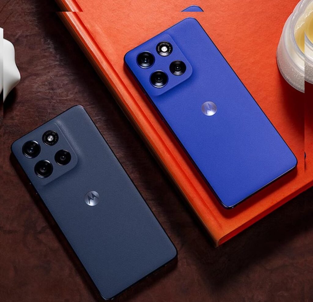 Motorola Edge 60 Stylus 5G smartphone with built-in stylus and vegan leather back in Pantone color