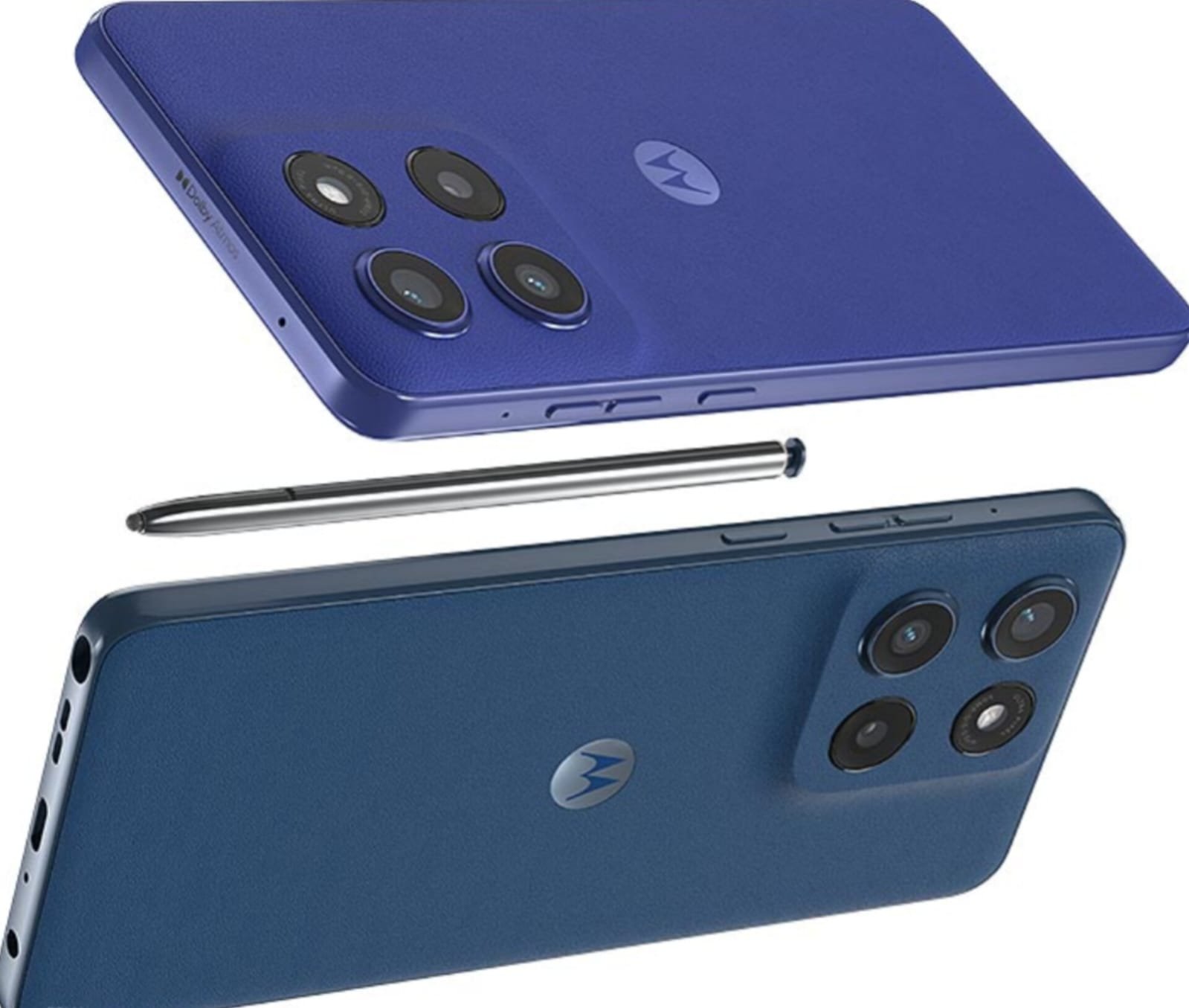 Motorola Edge 60 Stylus 5G smartphone with built-in stylus and vegan leather back in Pantone color