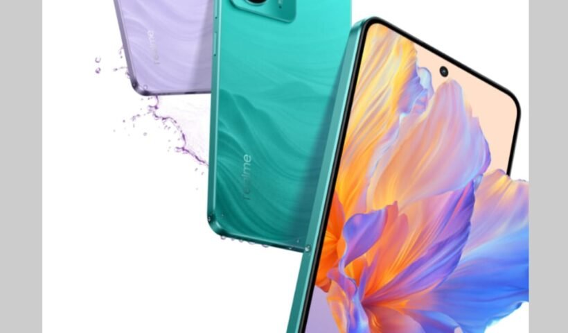 Front and back view of the Realme 14T 5G smartphone showing its sleek design and camera module.