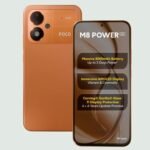 Front and back view of POCO M8 Power 5G showing 6.99-inch AMOLED display and 8000mAh battery design