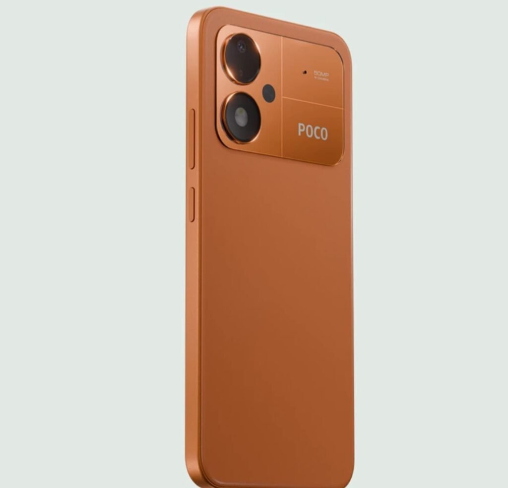 Front and back view of POCO M8 Power 5G showing 6.99-inch AMOLED display and 8000mAh battery design