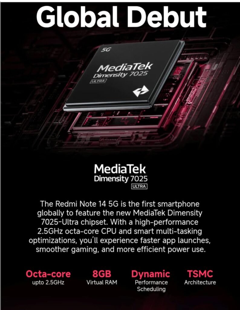 Redmi Note 14 SE 5G smartphone showcasing 6.67-inch 120Hz AMOLED display and 50MP Sony OIS triple camera