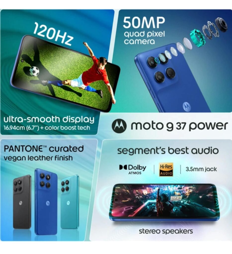 Motorola Moto G37 Power 5G smartphone banner image showing front and back design