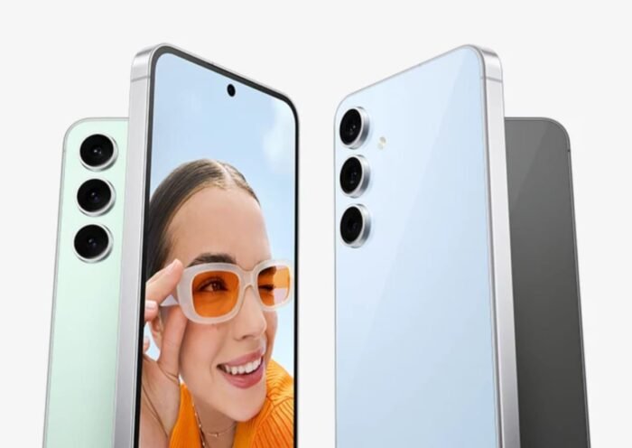 Samsung Galaxy S24 FE 5G smartphone displaying 6.7 inch Dynamic AMOLED screen and triple camera setup review on mobilegyan